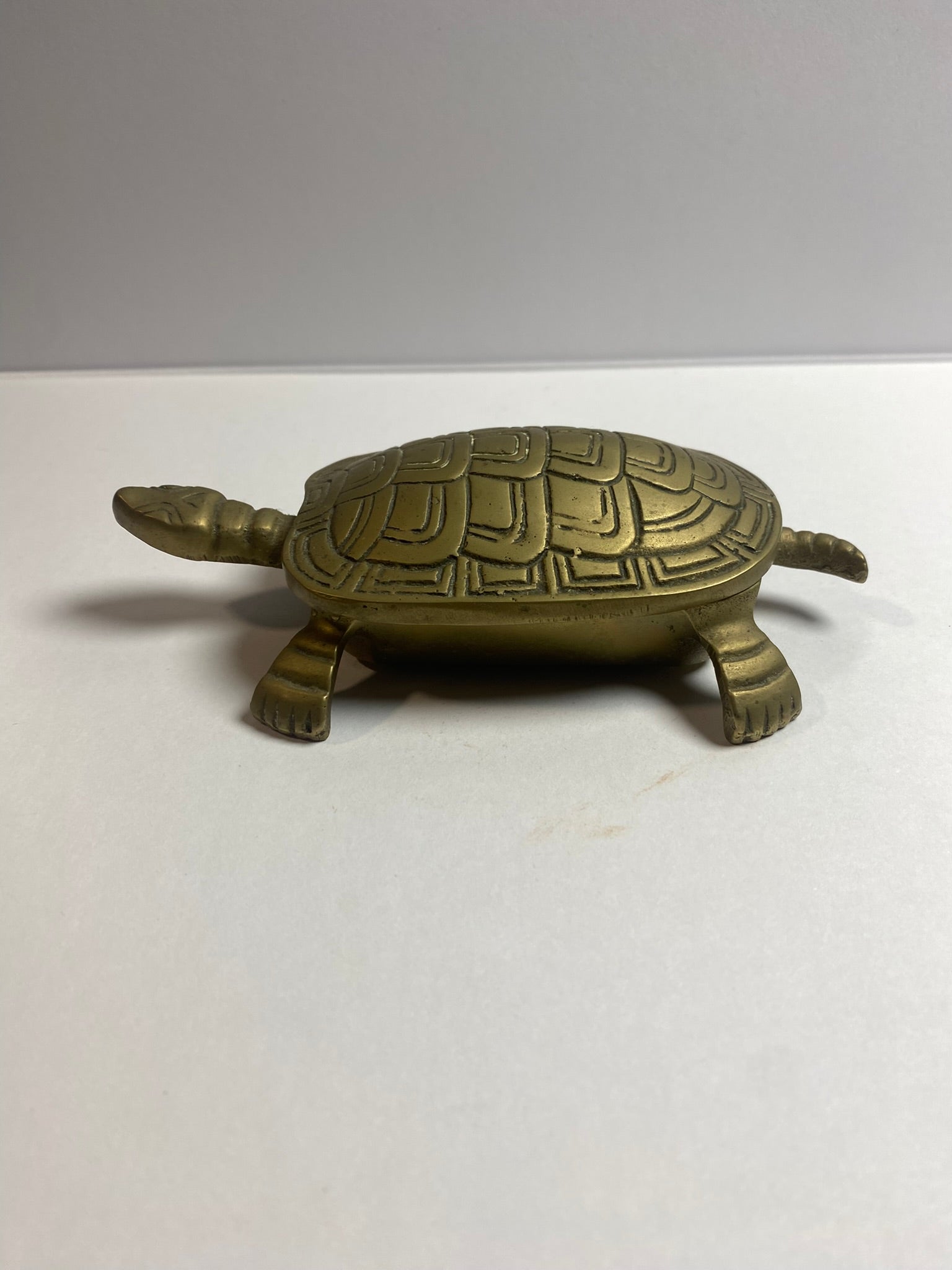 Vintage Brass Turtle Figurine Trinket Box