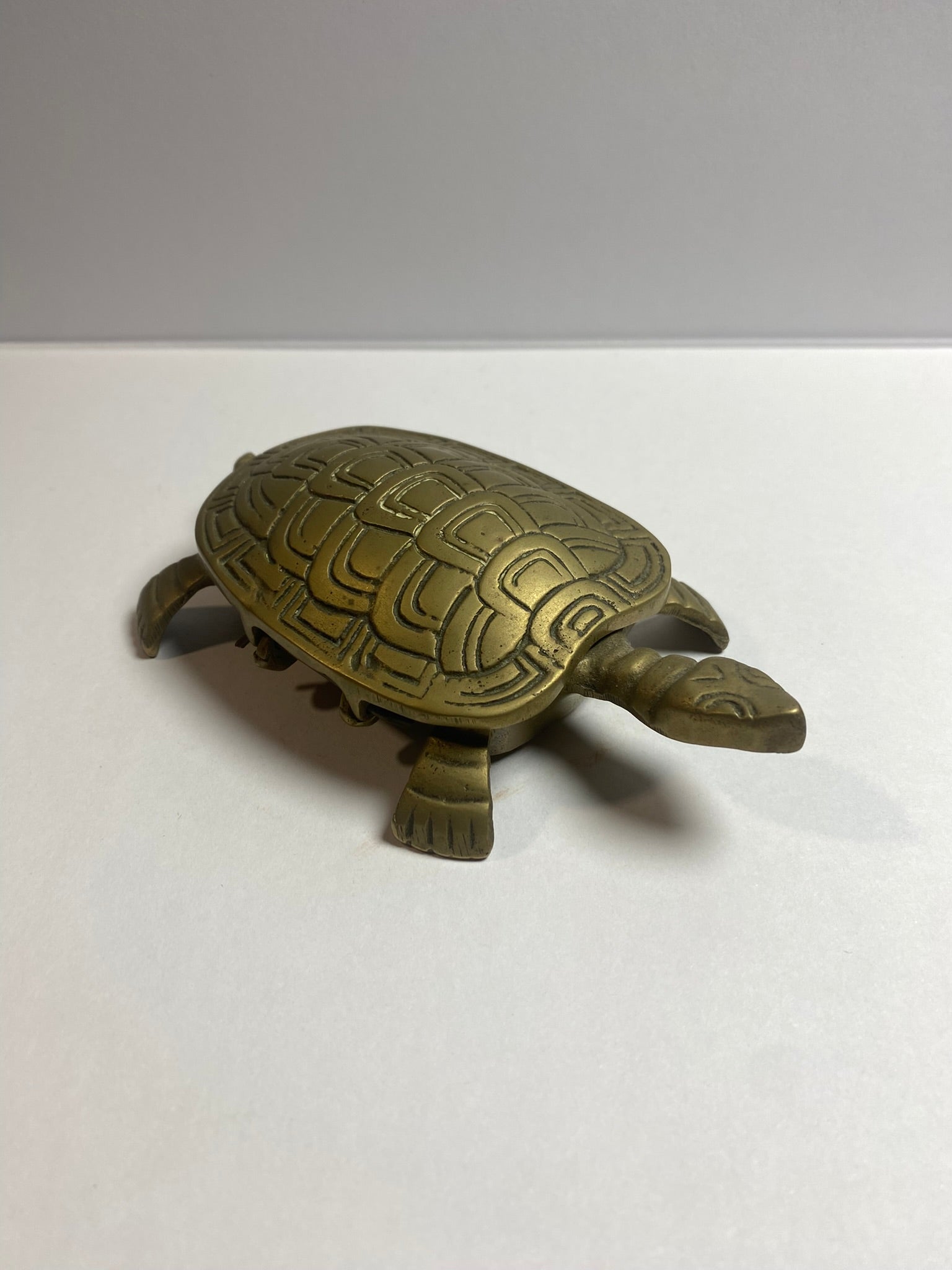 Vintage Brass Turtle Figurine Trinket Box