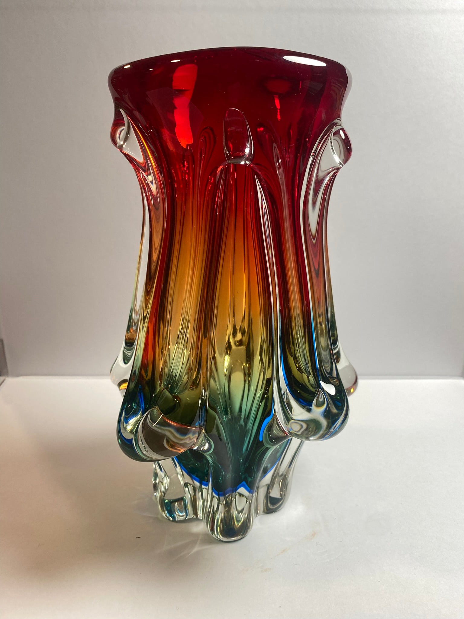 Vintage Blue & Red Art Glass Vase