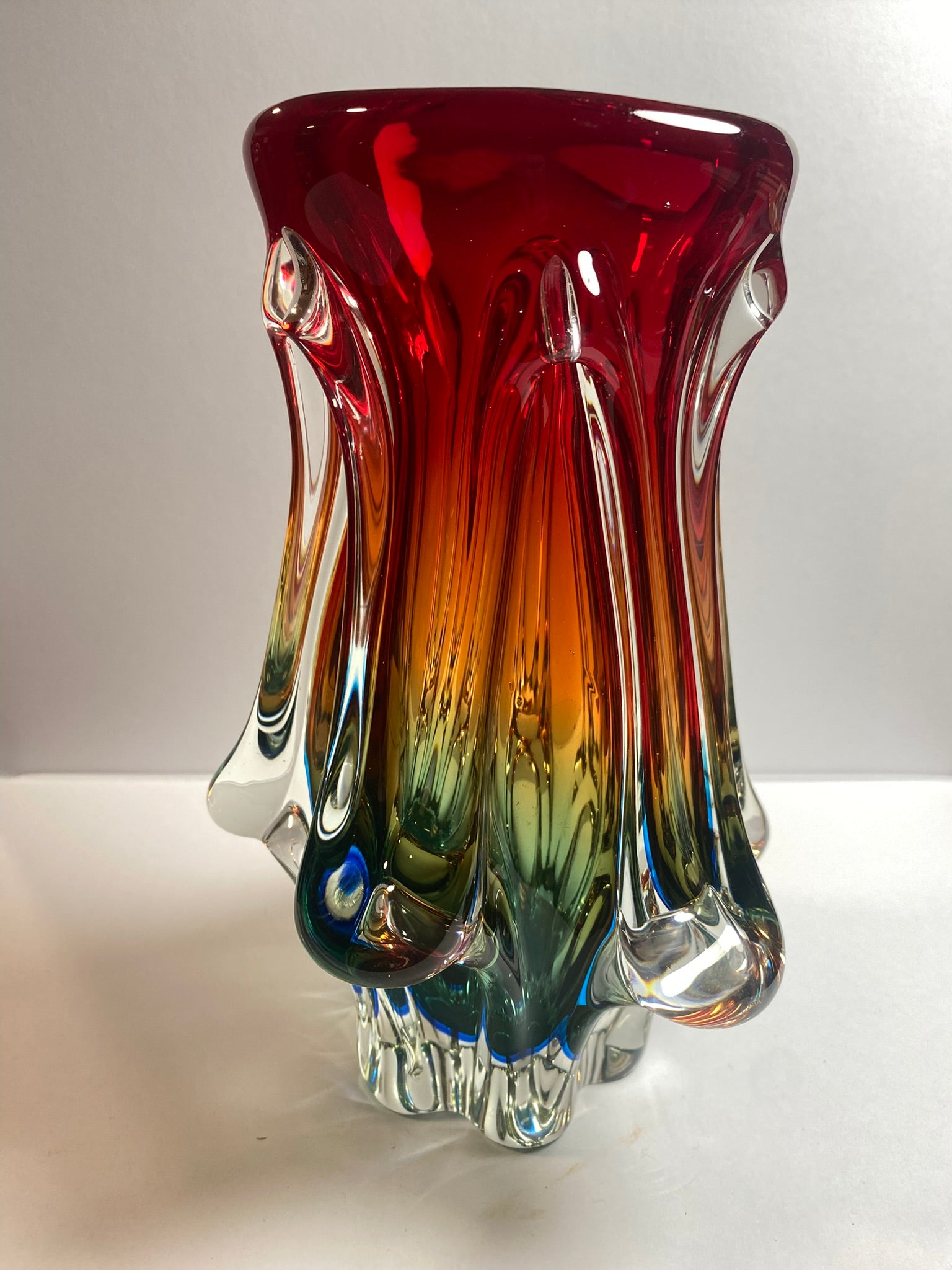Vintage Blue & Red Art Glass Vase
