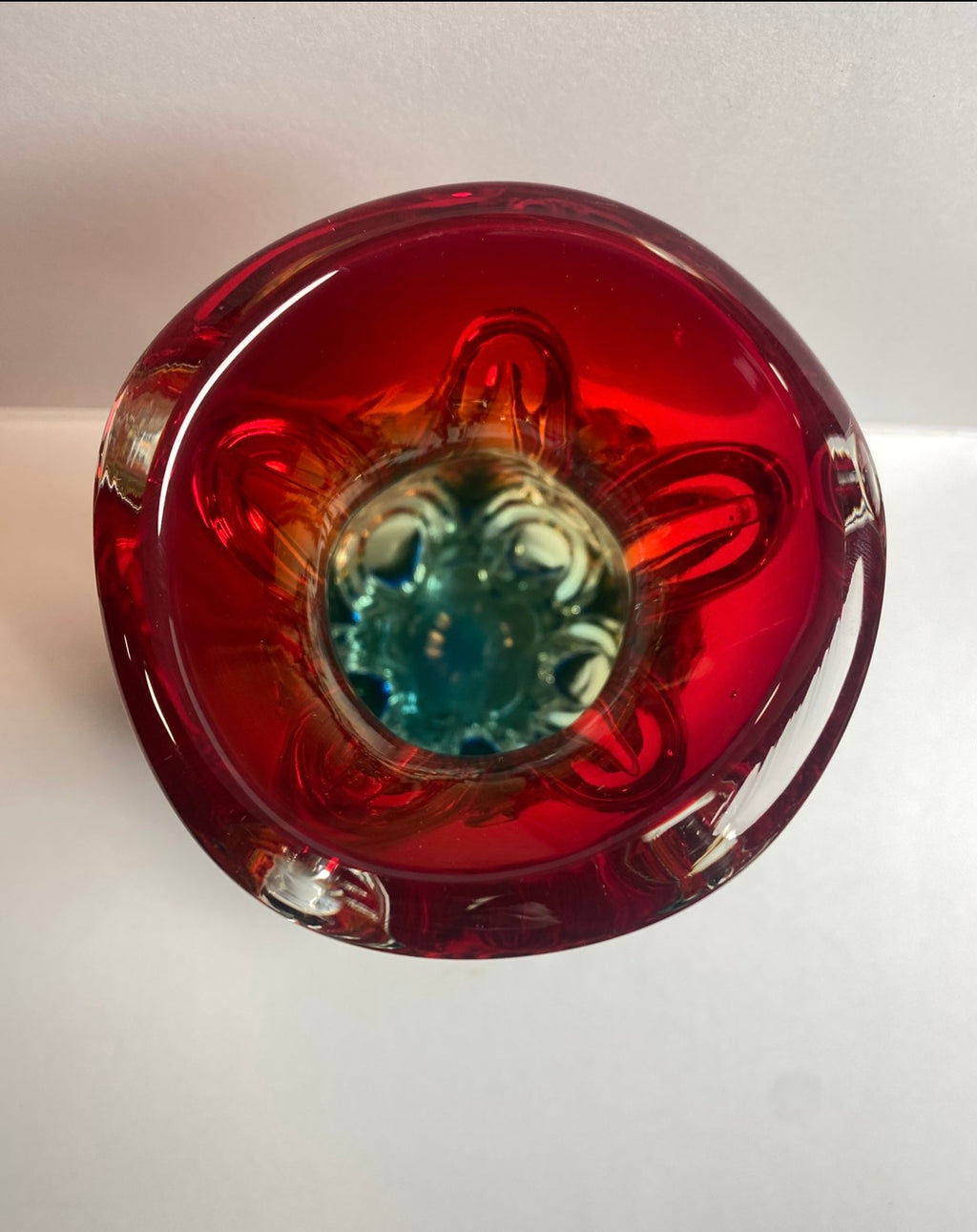 Vintage Blue & Red Art Glass Vase