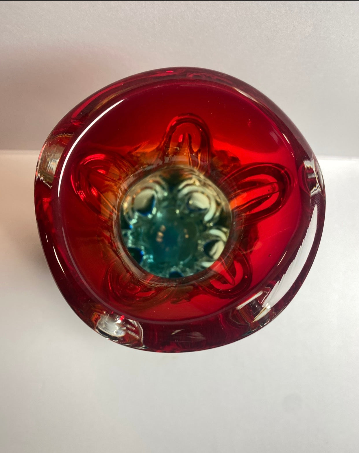 Vintage Blue & Red Art Glass Vase
