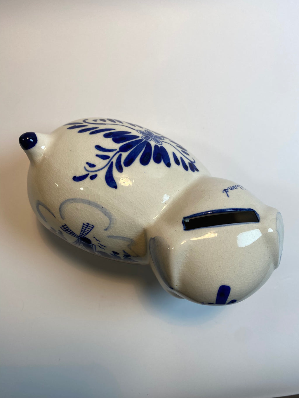 Vintage "Delft" Blue Piggy Bank
