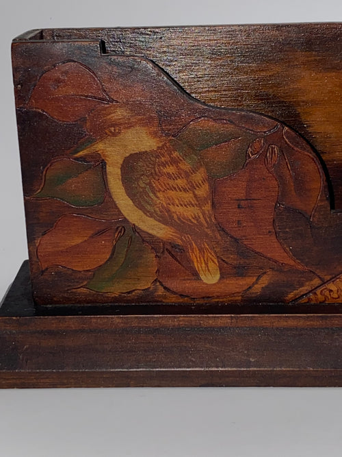 Antique Wooden Australian Pokerwork Letter Holder